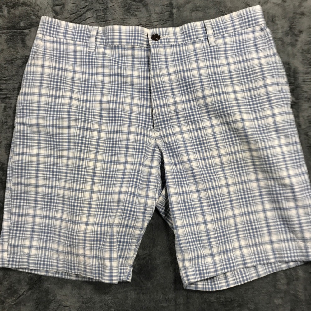 Dockers Plaid Shorts Mens 36‎ Blue White Cotton Blend Flat Front Casual